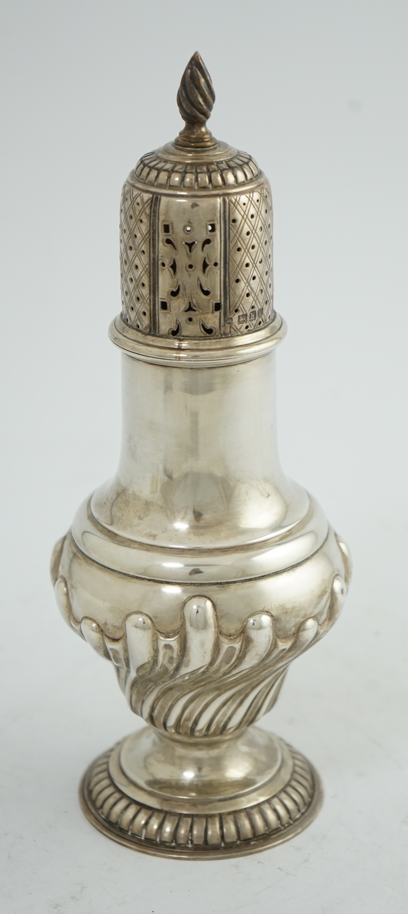 An Edwardian silver baluster sugar caster, by The Barnards